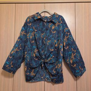 Vibrant Blue + Orange Animal Print Blouse